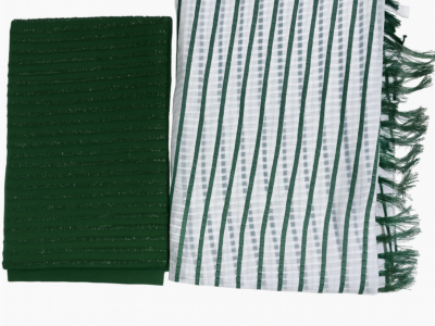 Green White Striped Cotton Popcorn Saree