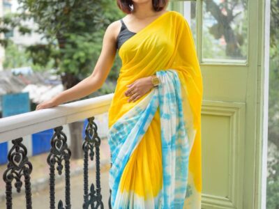 Jupiter Lilen Yellow & Sky-Blue Combo Saree