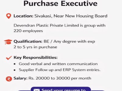 Job Vacancy: Need a Purchase Executive